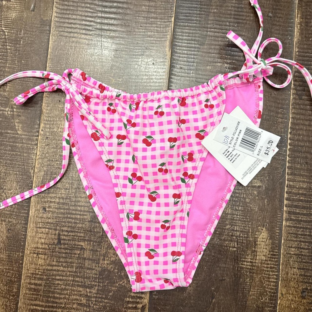 Cyn & Luca Pink Gingham Print with Cherries Bikini Bottoms